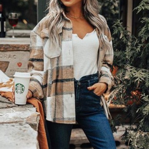 Cozy Plaid Stripe Oversized Flannel Shirt Jacket Shacket - Picture 3 of 8